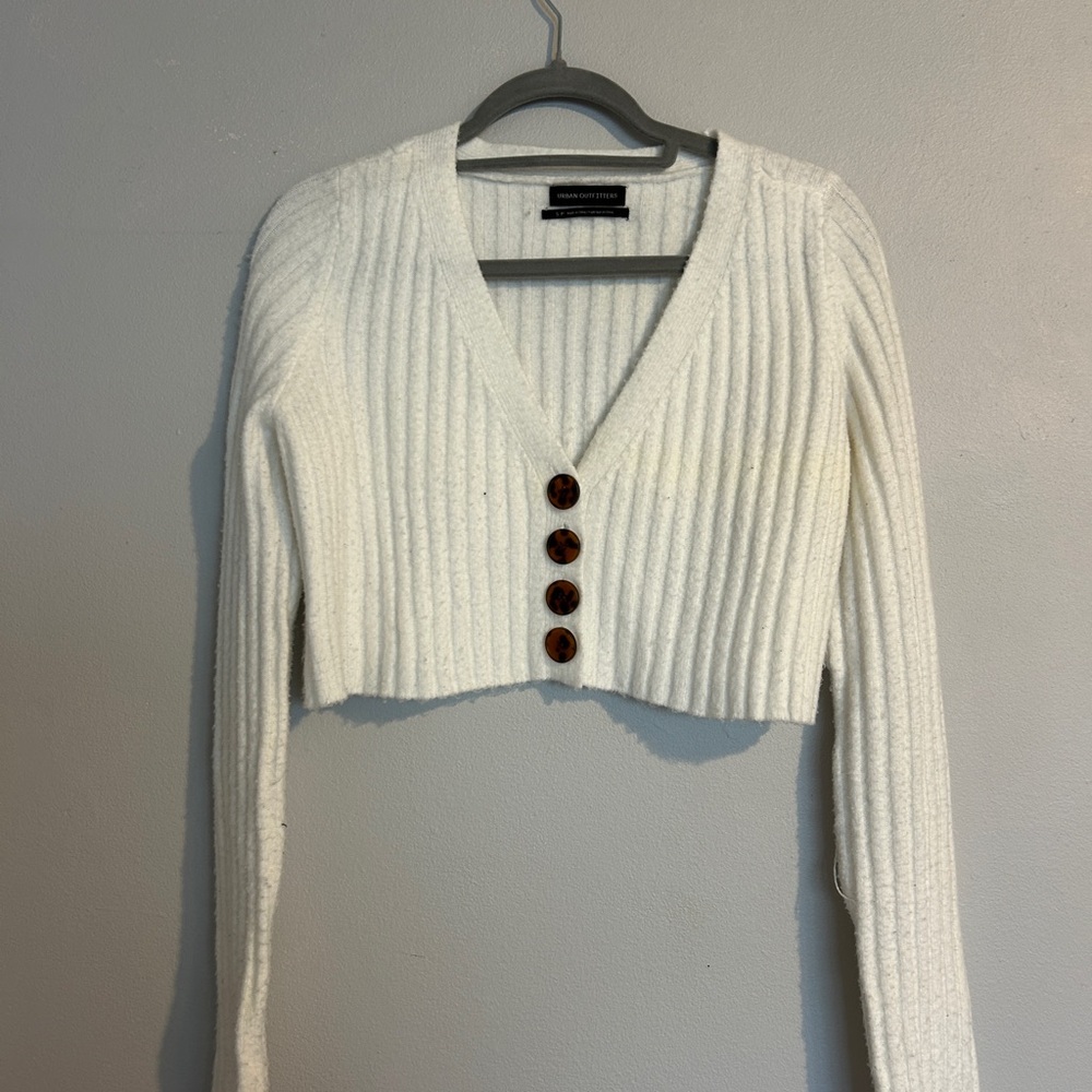 Urban Outfitters White Ribbed Cardigan